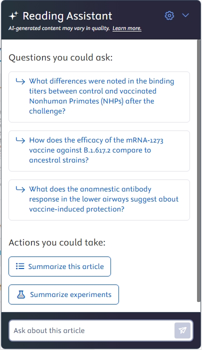reading assistant example screen shot